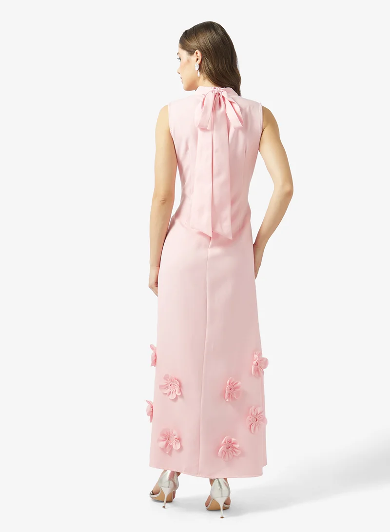 Ginger Boutique Mockneck 3D Floral Applique A Line Dress